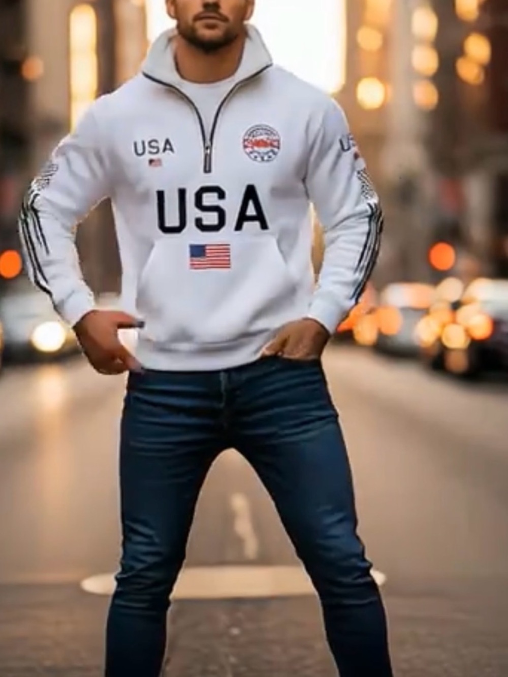 USA Graphic Half-Zip Men's Sweater - White